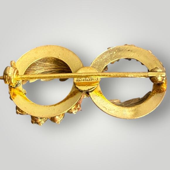 Vintage C.T. 1/20 10KT Gold Filled Double Circle Brooch Pink & Clear Rhinestones - Picture 4 of 8